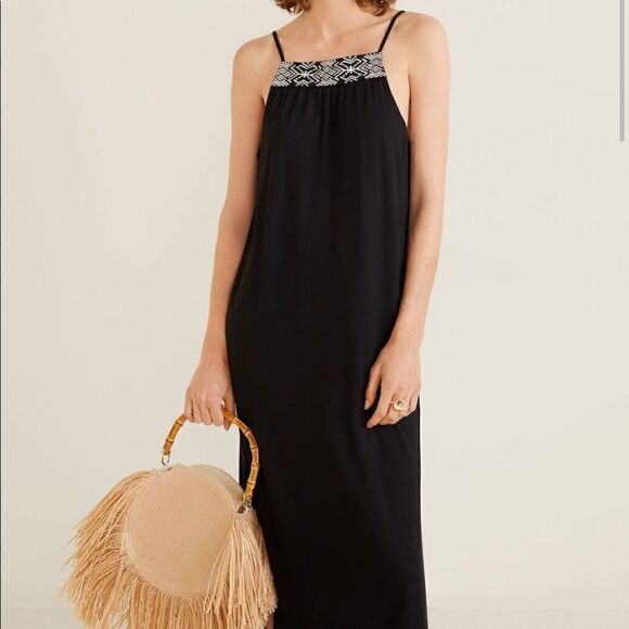 Mango embroidered black panel dress NWT - Picture 2 of 10